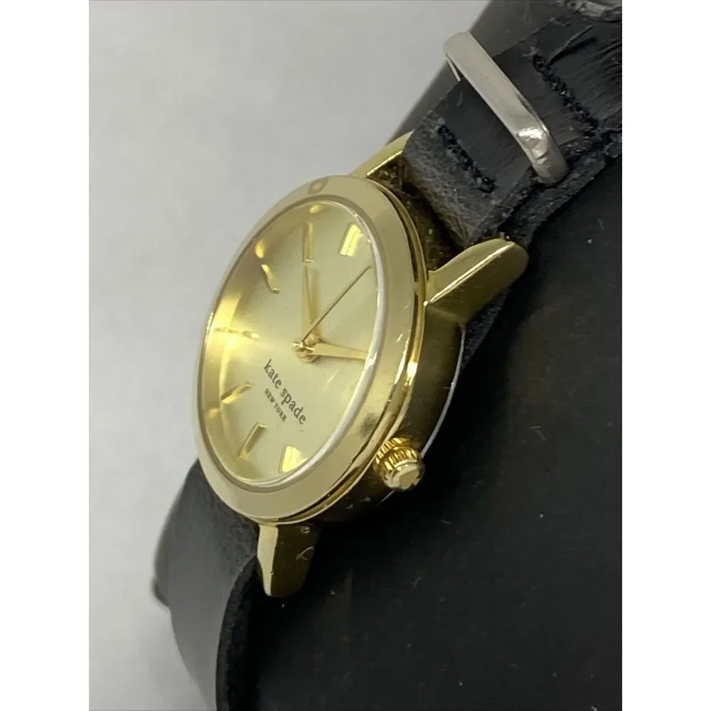 Kate Spade New York 0794 Women Black Leather Analog Gold Dial Quartz Watch XX563